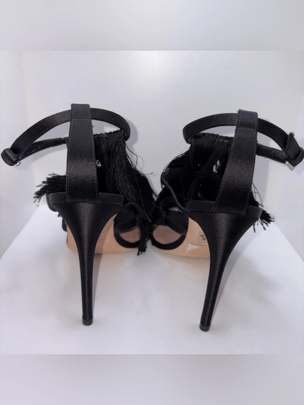 ALBERTA FERRETTI Black Tassel Fringe Shoes Stiletto High Heels SZ EU 39 US 8.5